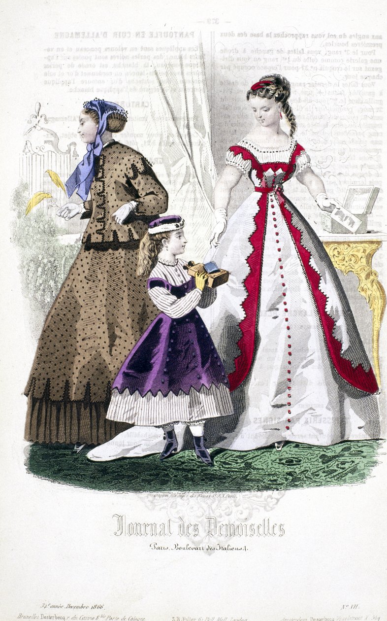 Młode kobiety oglądające stereofotografie, z Journal des Demoiselles, grudzień 1866 r. autorstwa French School