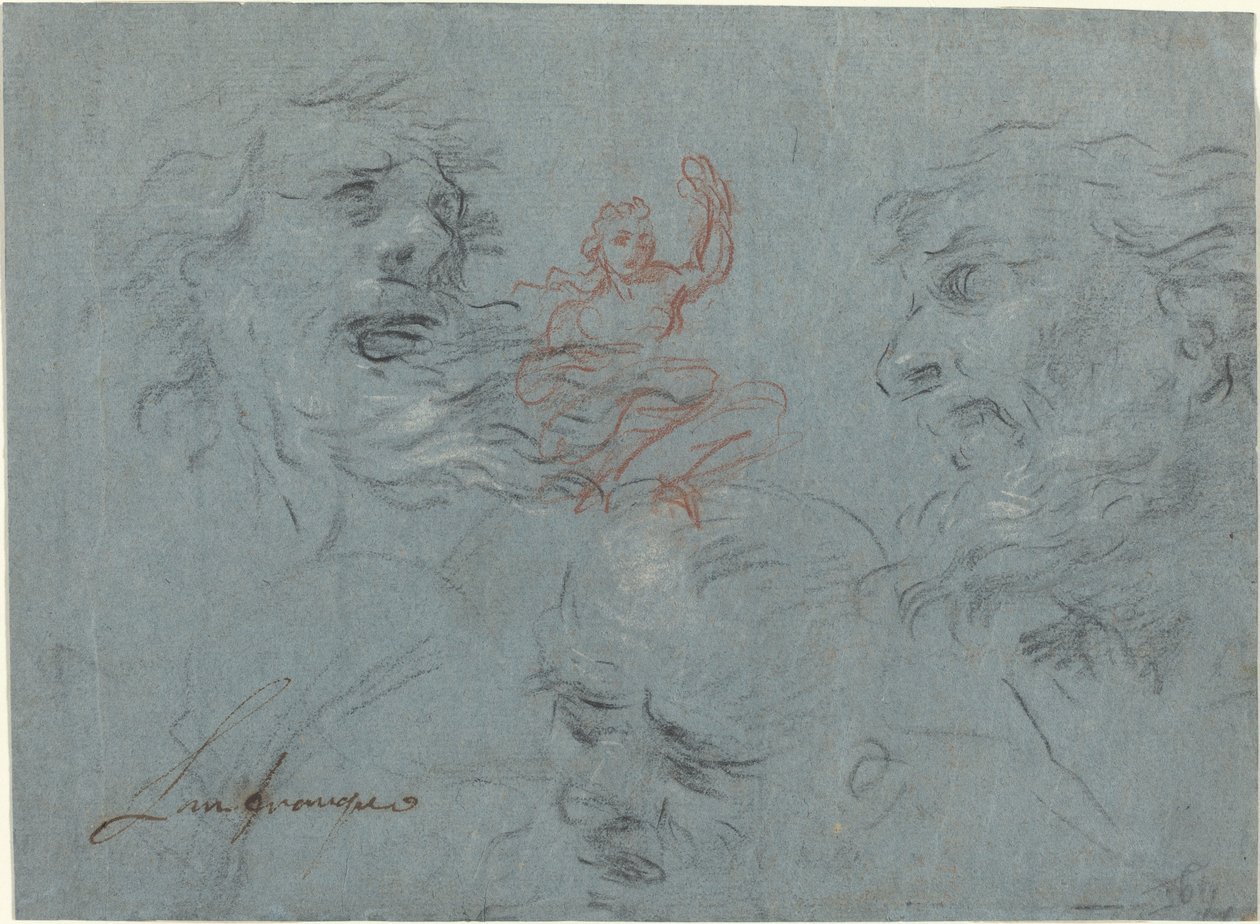Studium Głów [recto] autorstwa French 17th Century
