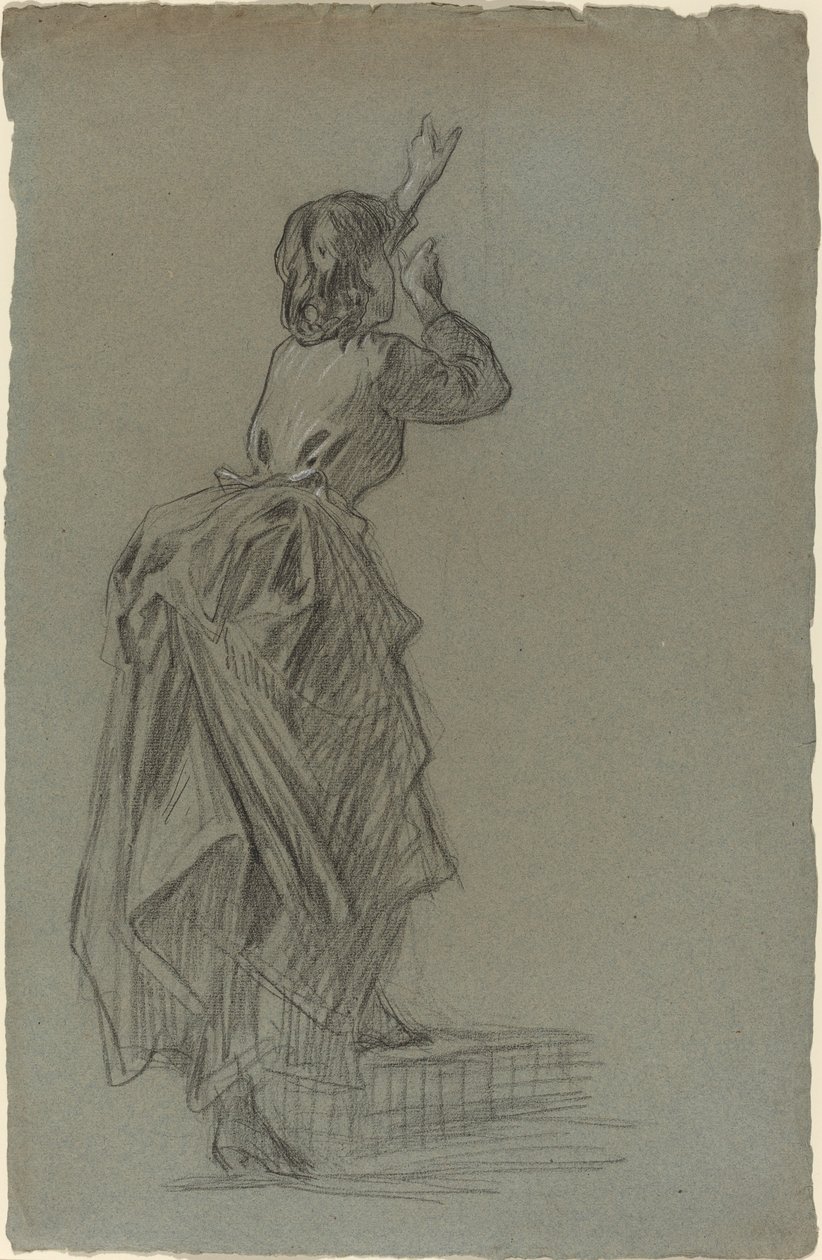 Młoda kobieta wspinająca się po schodach autorstwa French 19th Century