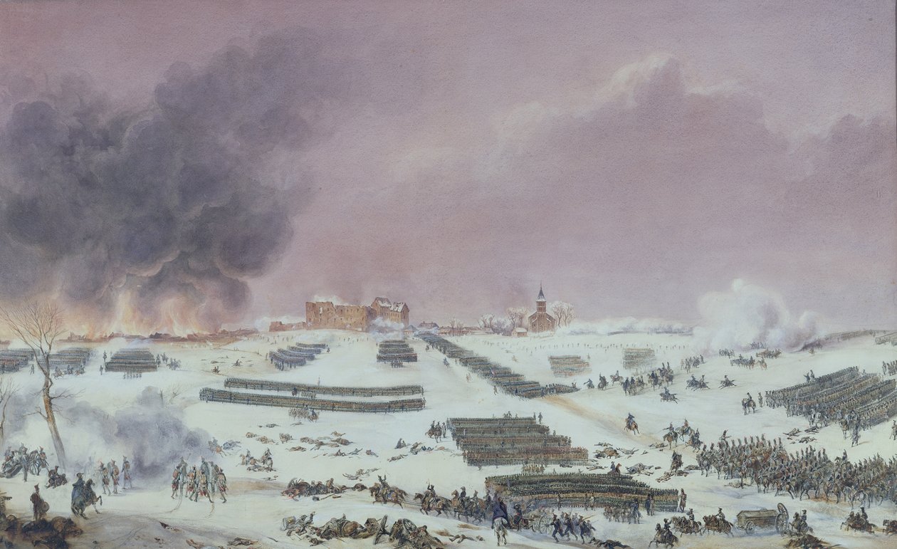 Bitwa pod Eylau, 1807 (kolorowa akwatinta) autorstwa French School