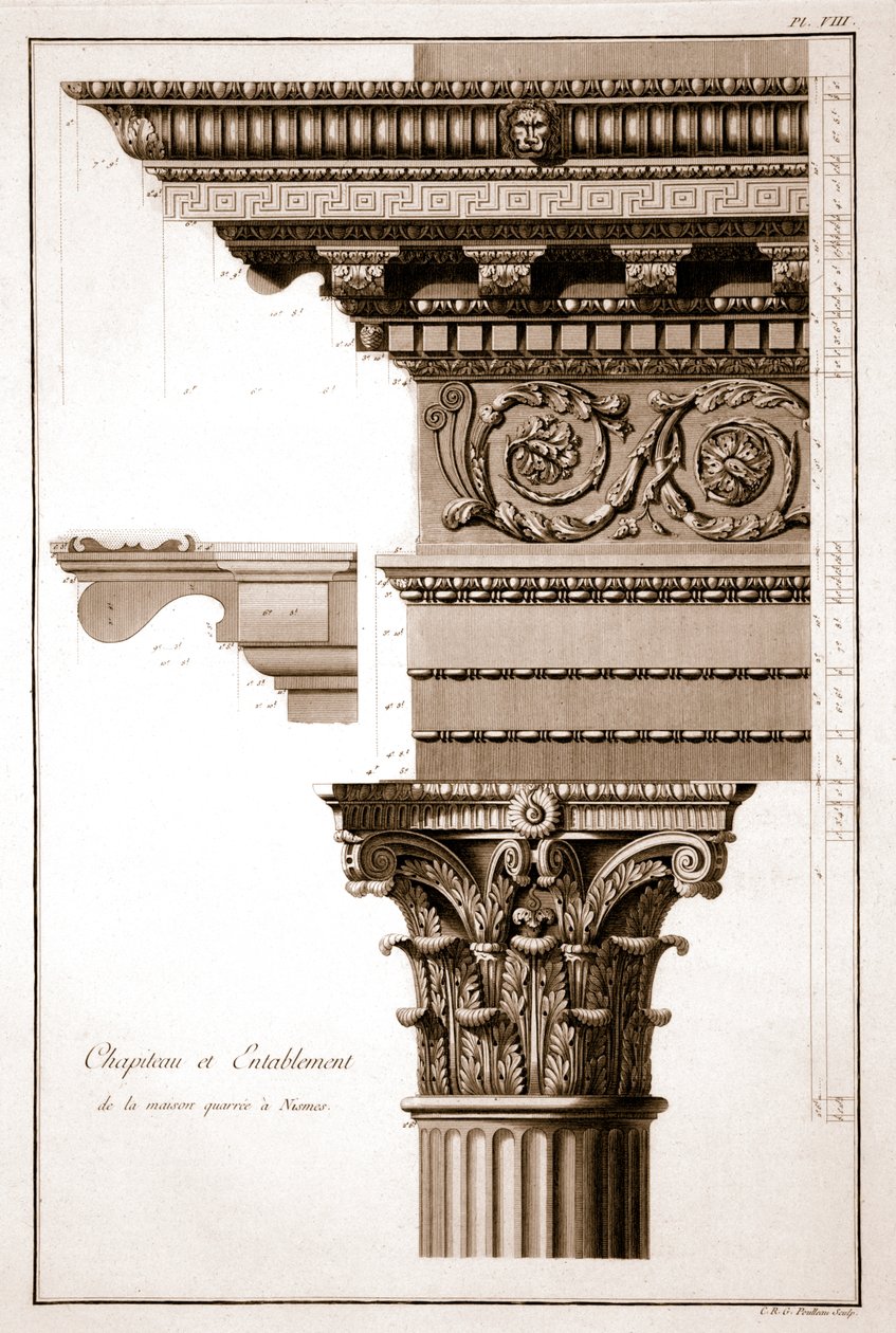 Stolica i belkowanie, Maison Carrée, Nimes, Francja autorstwa French School