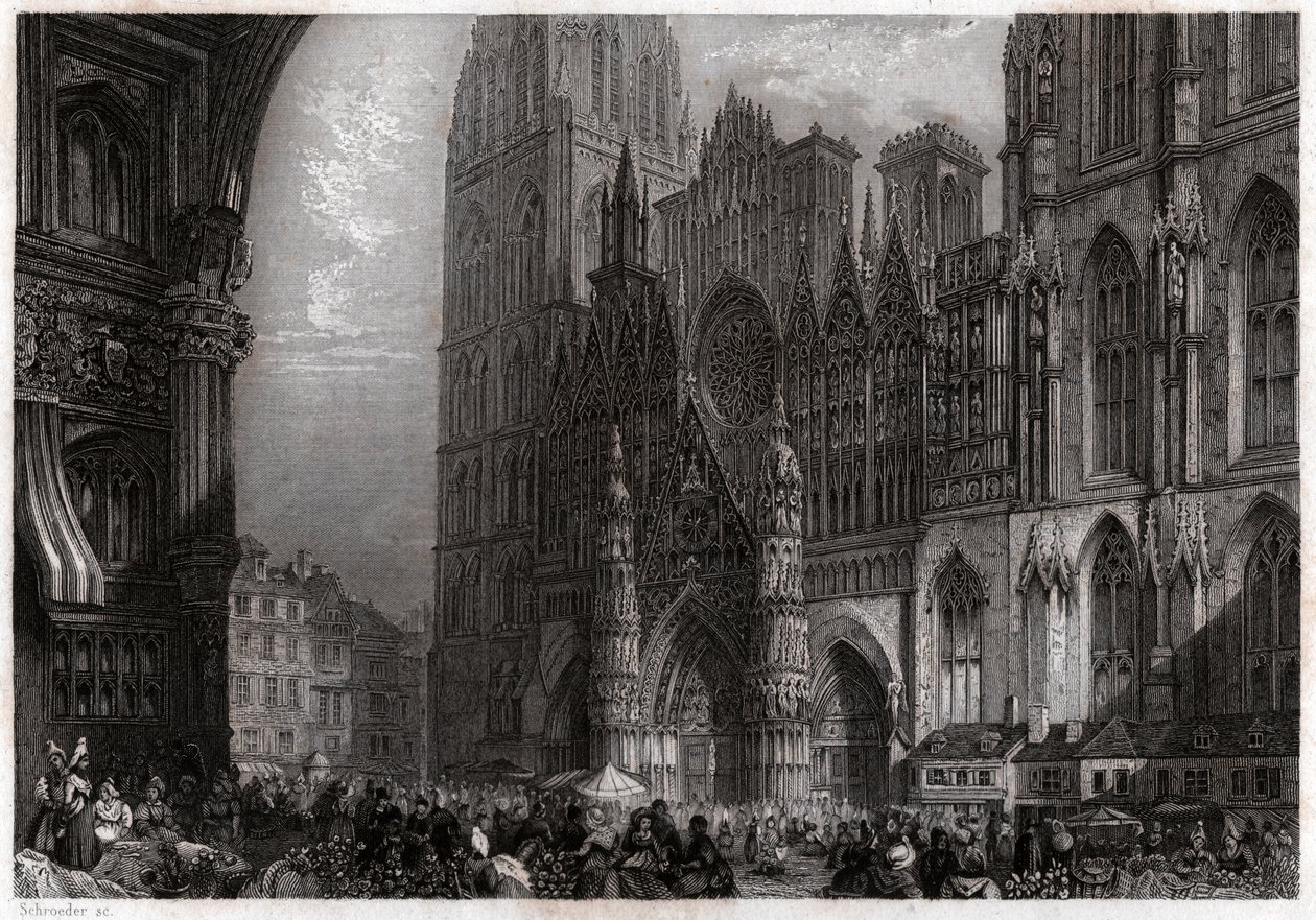 Katedra w Rouen. (grafika, ok. 1850) autorstwa French School