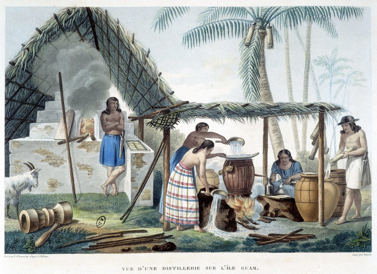 Destylarnia na wyspie Guam. autorstwa French School