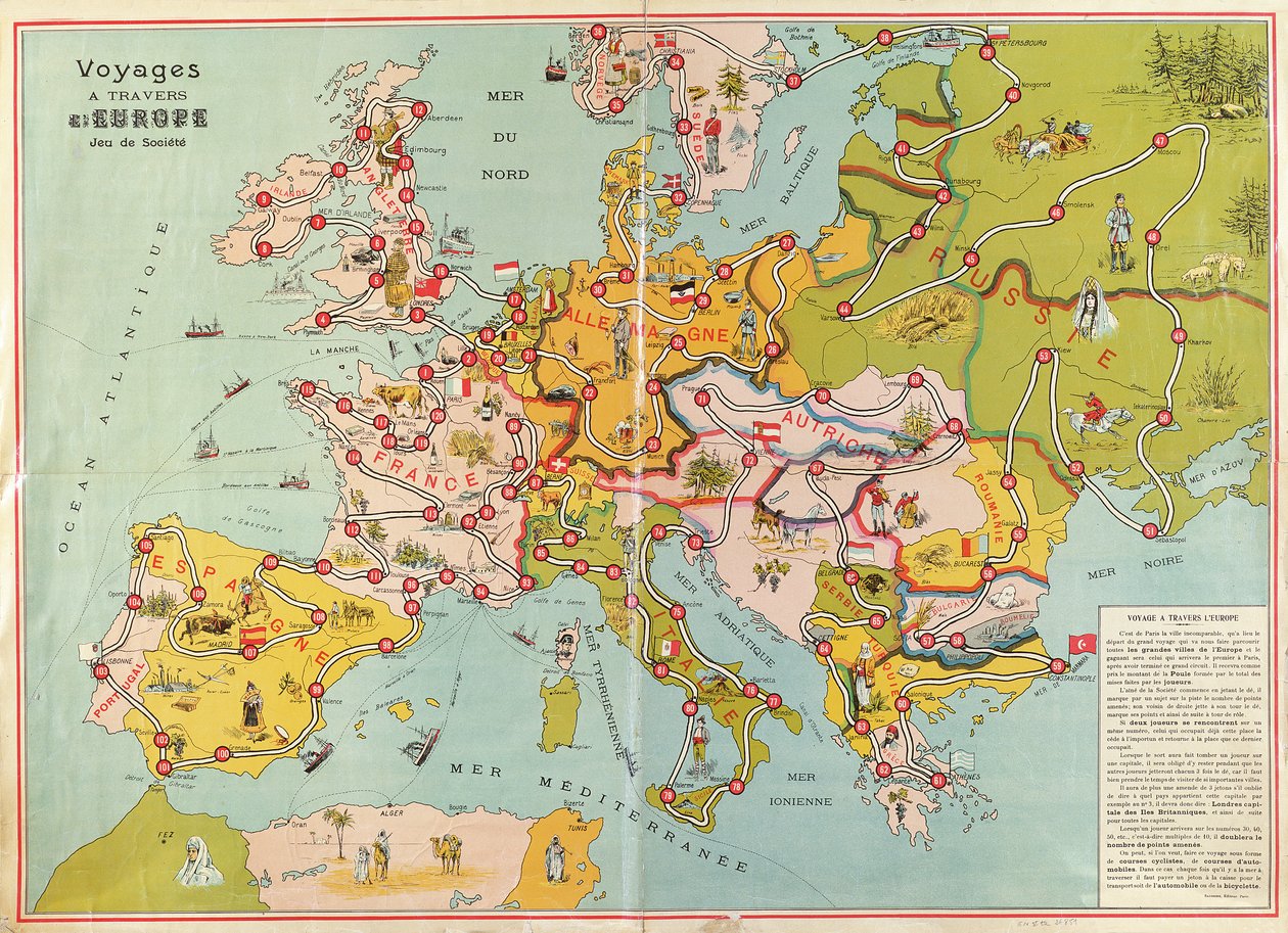 Gra planszowa „Podróże po Europie”, ok. 1875 r. autorstwa French School