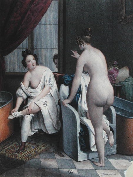 Panie biorące kąpiel, ok. 1840 (kolor lito) autorstwa French School