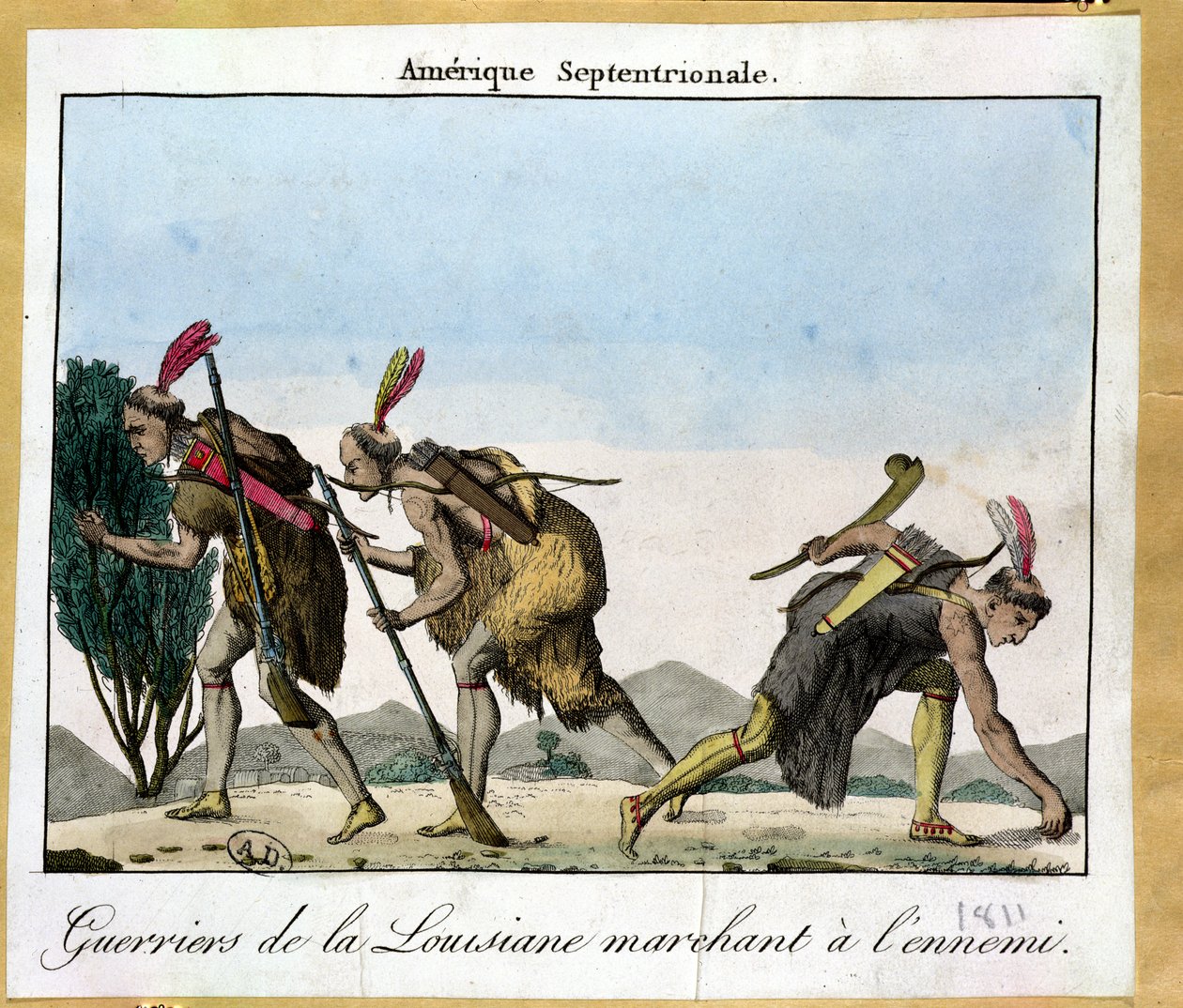 Indianie z Luizjany śledzący swojego wroga, ok. 1811 r. autorstwa French School