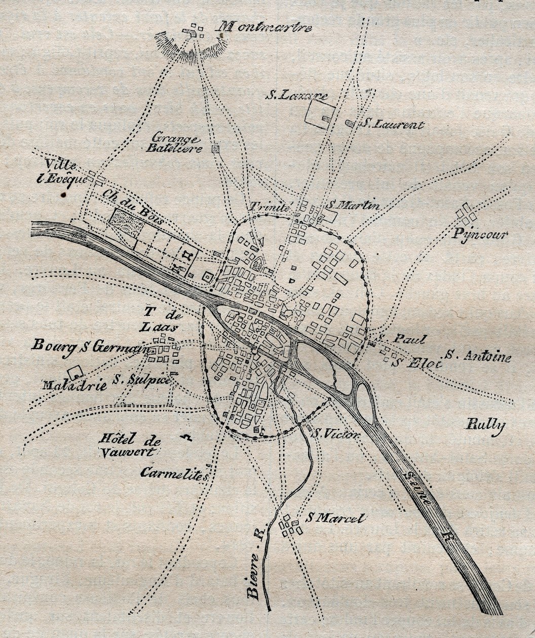 Plan Paryża pod Philippe Auguste autorstwa French School