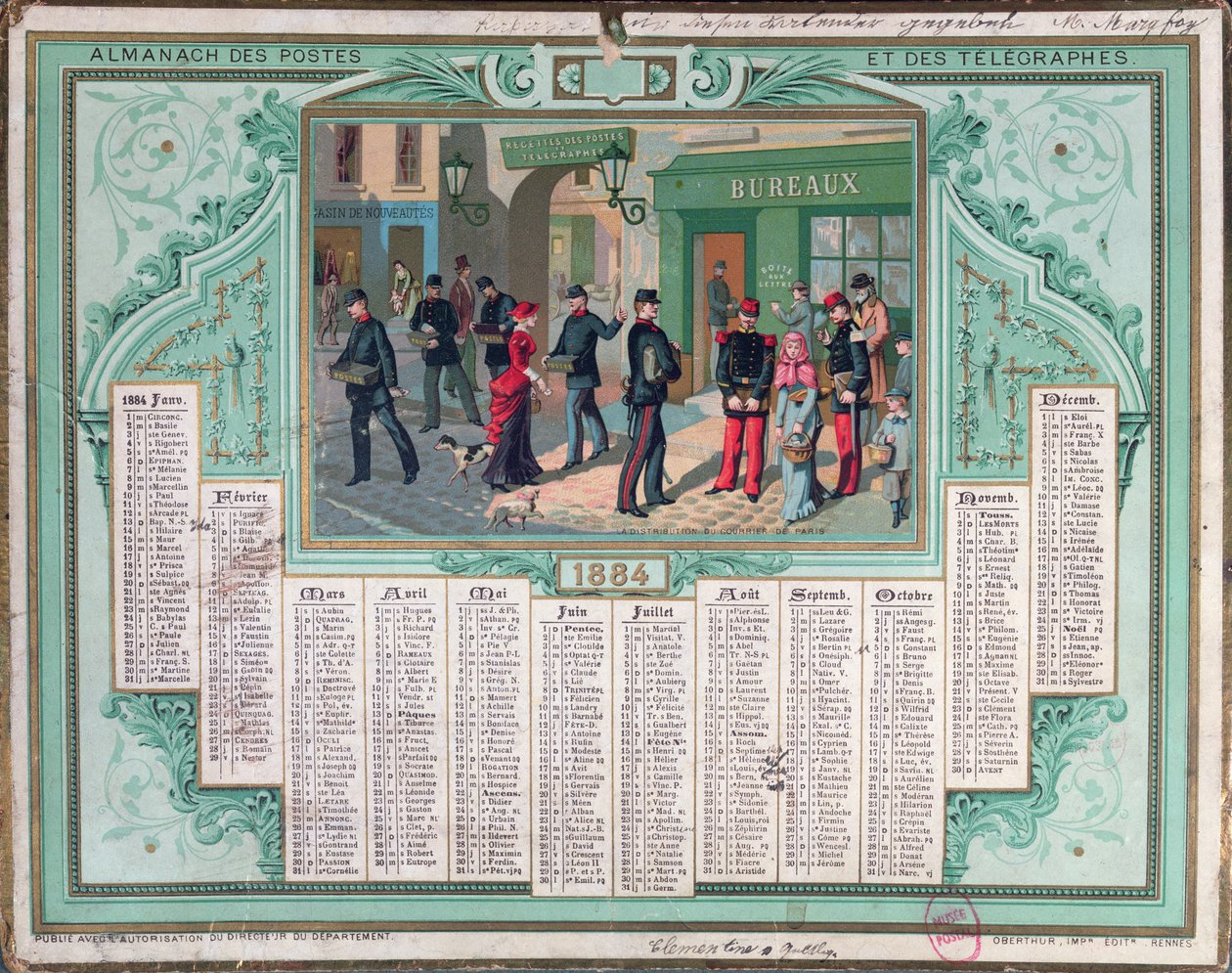 Kalendarz Pocztowy z 1884 r. autorstwa French School