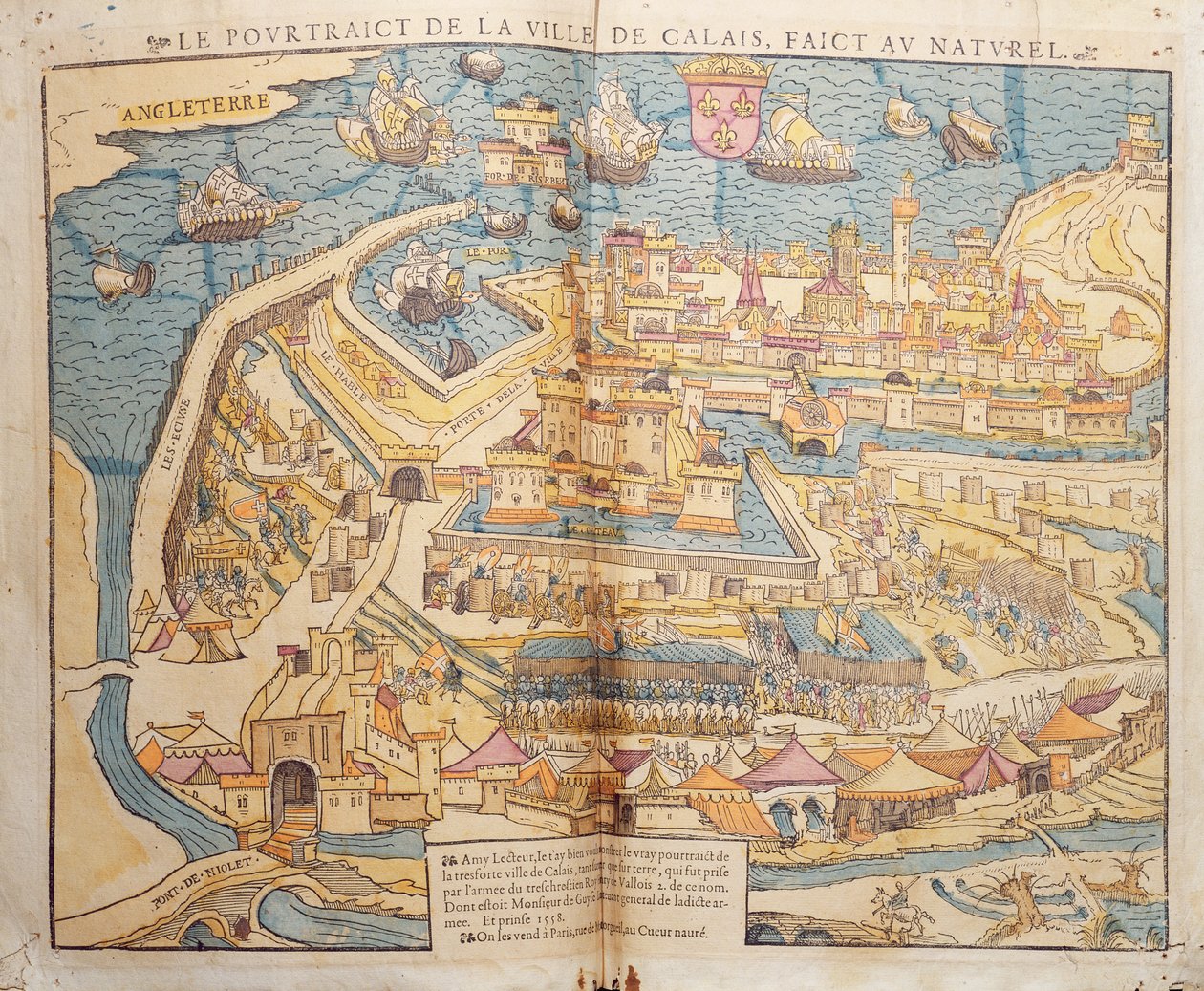 Oblężenie Calais, 1558 (kolorowy drzeworyt) autorstwa French School