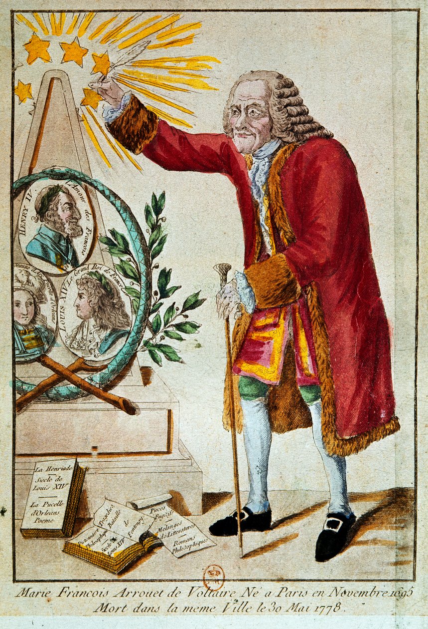 Voltaire (akwaforta ręcznie kolorowa) autorstwa French School