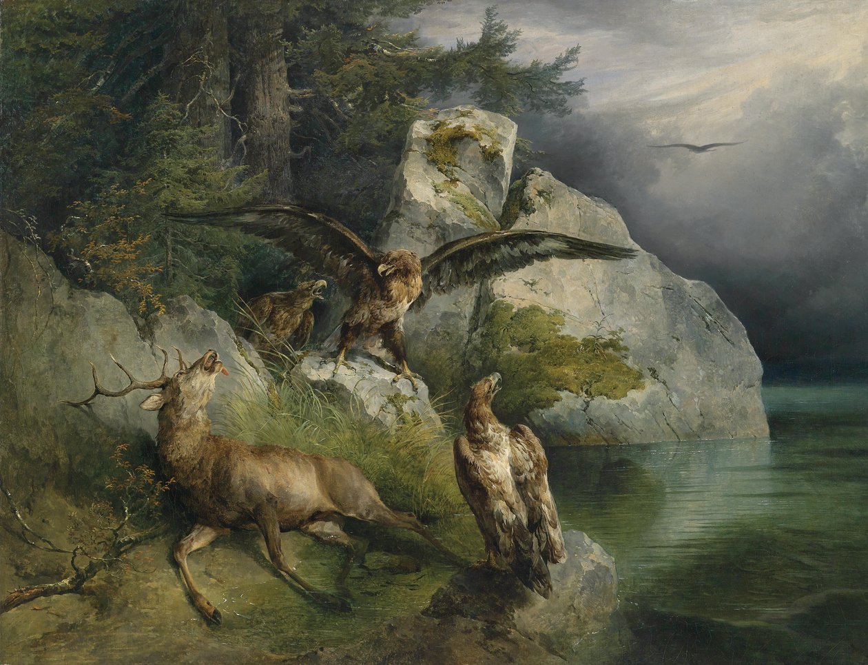 Orzeł i umierający jeleń autorstwa Friedrich Gauermann