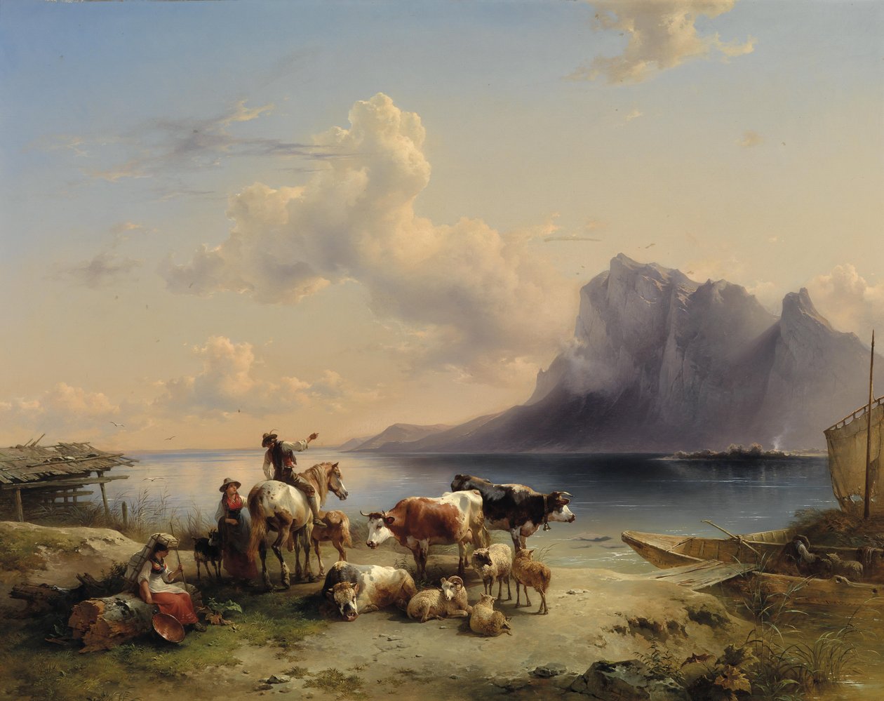 Pasterze i bydło w Attersee autorstwa Friedrich Gauermann