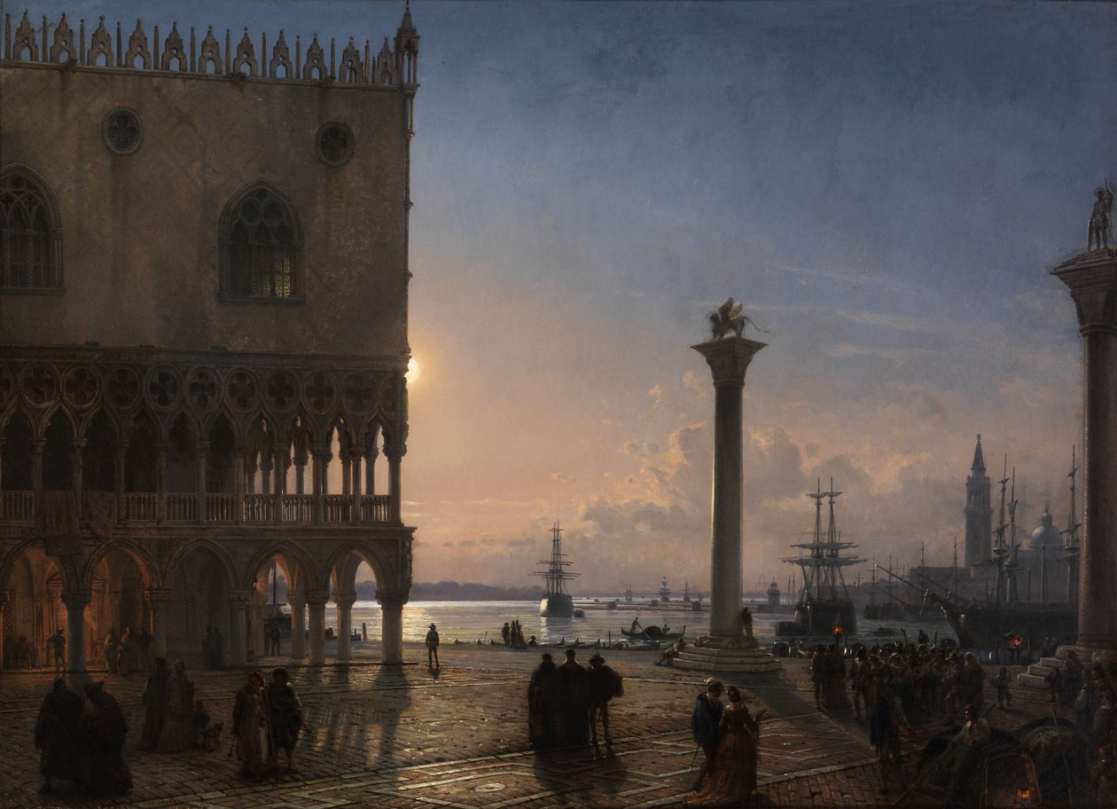 Widok w świetle księżyca na Piazza San Marco w kierunku San Giorgio Maggiore autorstwa Friedrich Nerly