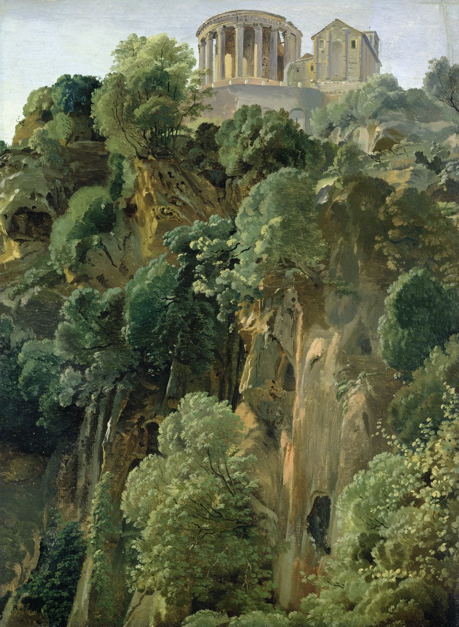 Świątynia Westy i Sybilli w Tivoli, 1834 (olej na papierze na płycie) autorstwa Friedrich Nerly