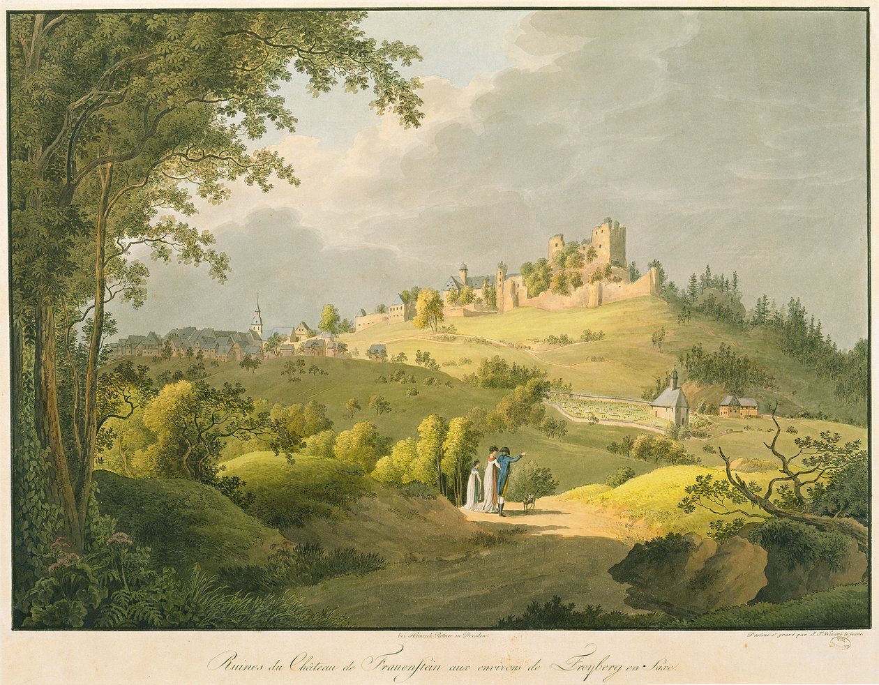 Zrujnowany zamek Frauenstein (grawerowanie z wc) autorstwa Friedrich or Johann Friedrich Wizani