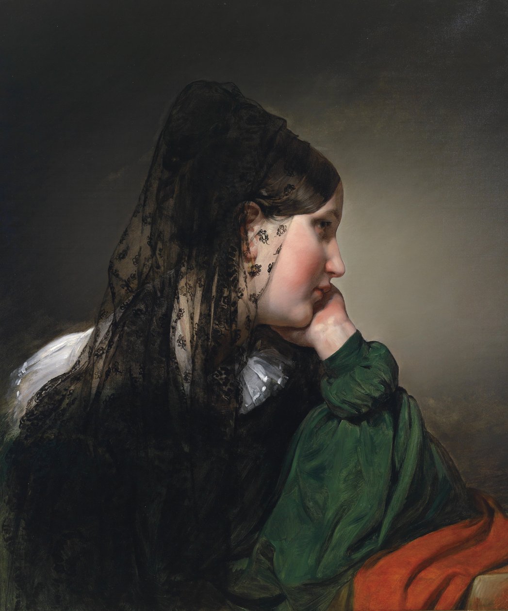 Dziewczyna w profilu z czarną mantyllą. autorstwa Friedrich von Amerling
