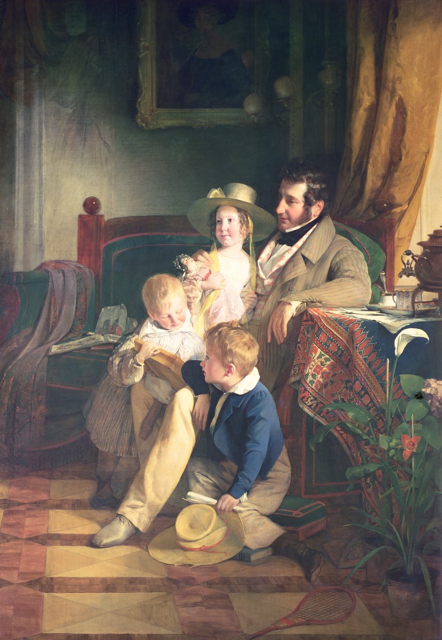 Rudolf von Arthaber (1795-1867) ze swoimi dziećmi Rudolf, Emilie i Gustaw patrzący na portret zmarłej matki, 1837 autorstwa Friedrich von Amerling