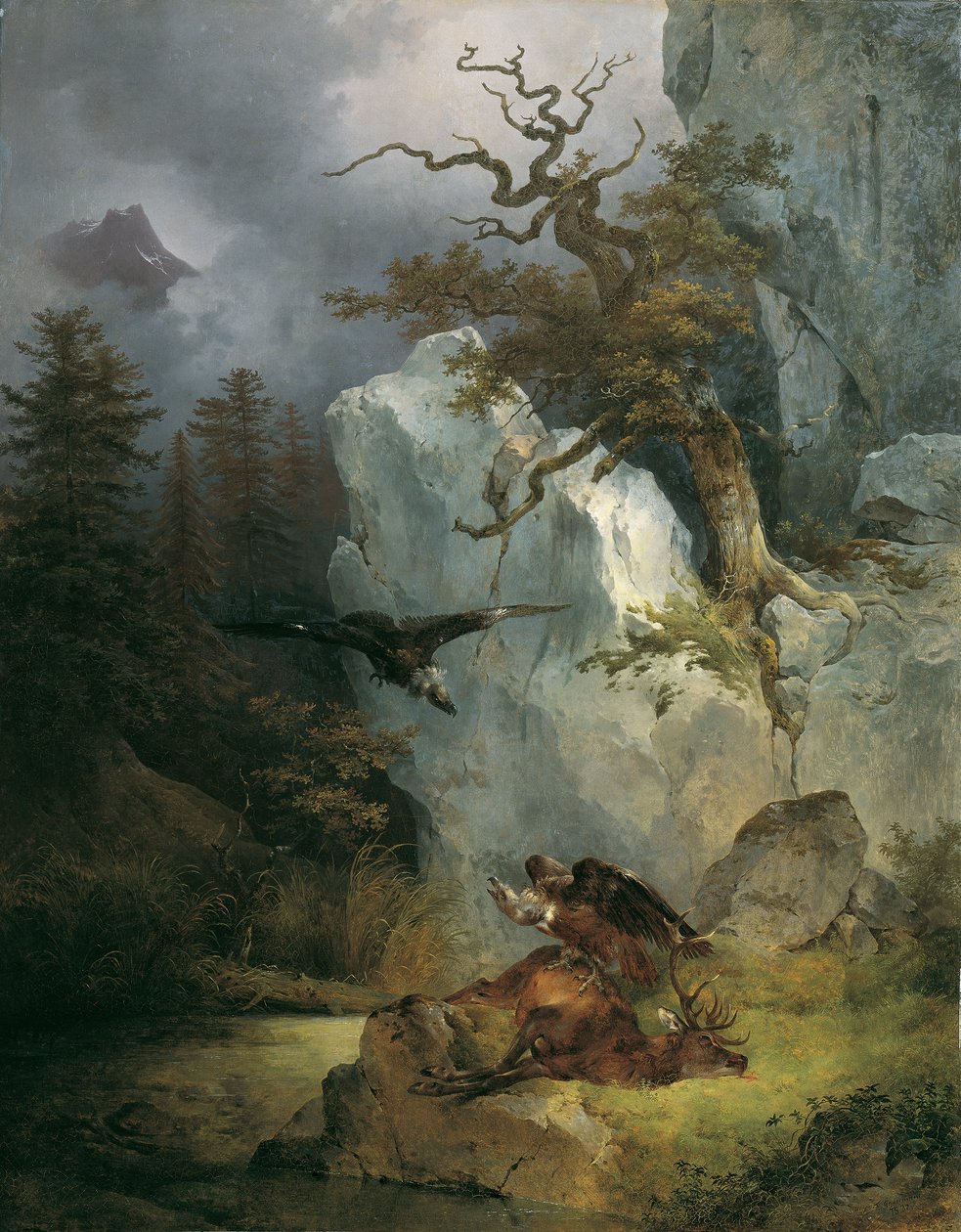 Sęp na martwym jeleniu autorstwa Friedrich August Mathias Gauermann