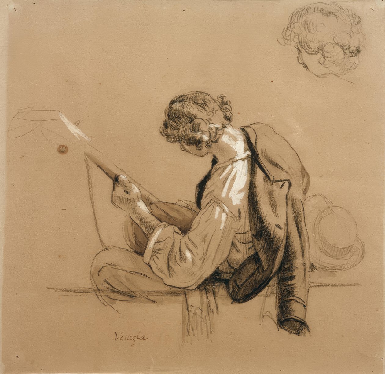 Lutnista siedzący; badanie głowy autorstwa Friedrich Nerly