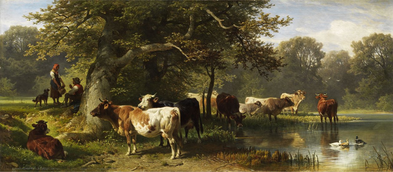 Bydło w punkcie picia autorstwa Friedrich Voltz
