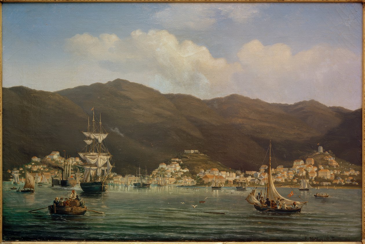 Widok na port Saint Thomas autorstwa Fritz Melbye