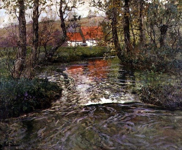 Budynek nad rzeką autorstwa Fritz Thaulow