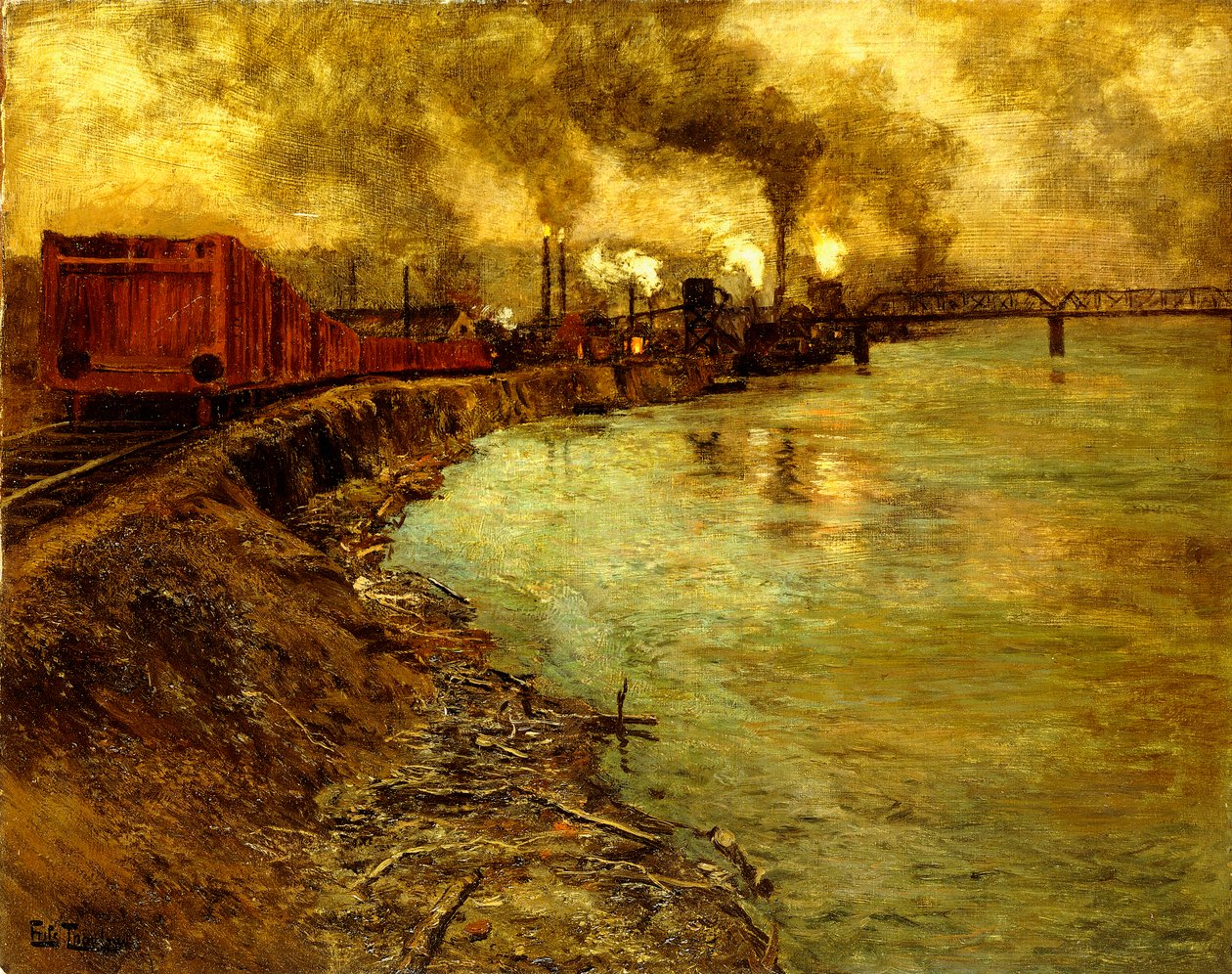 Pociąg towarowy, Zmierzch, autorstwa Frits Thaulow