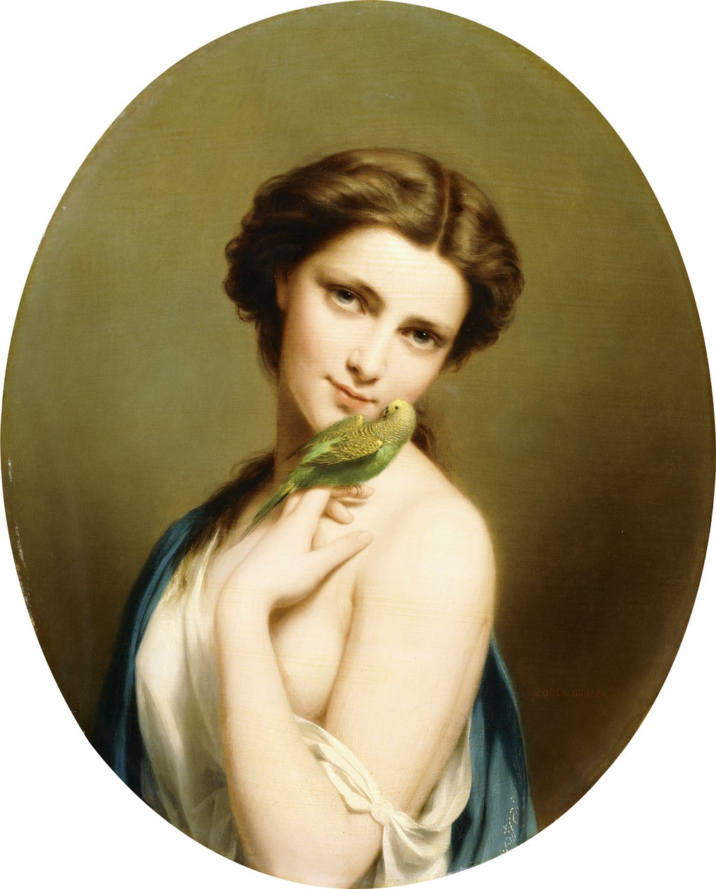 Młoda piękność z papugą, autorstwa Fritz Zuber Buhler