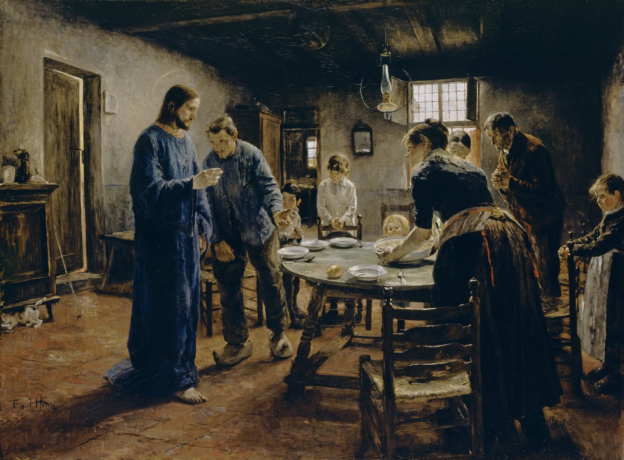 Modlitwa przed posiłkiem, 1885 r. autorstwa Fritz von Uhde