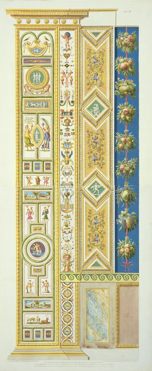 Panel z loggii Rafaela w Watykanie, z „Delle Loggie di Rafaele nel Vaticano”, grawerowany przez Giovanniego Ottavianiego (c.1735-1808) opublikowany ok.1772-77 (ręcznie barwiony grawerunek) autorstwa G. and Camporesi, P. Savorelli