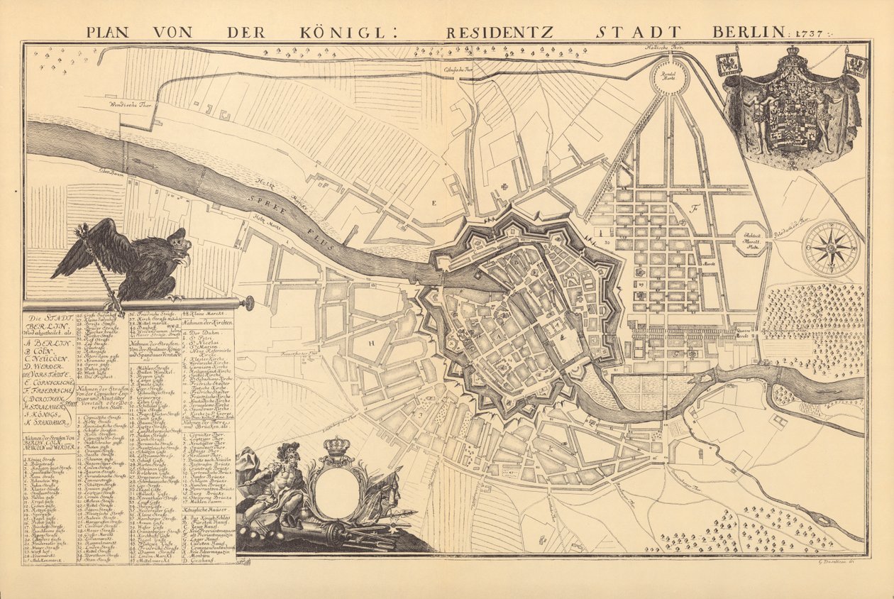 Mapa Berlina, 1737 autorstwa G. Dusableau