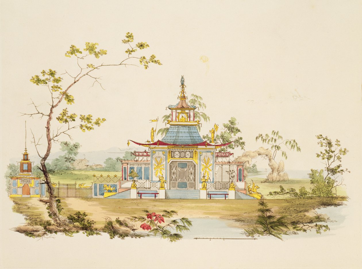 Projekt chińskiej świątyni, ok. 1810 (pióro i atrament i toaleta na papierze) autorstwa G. Landi
