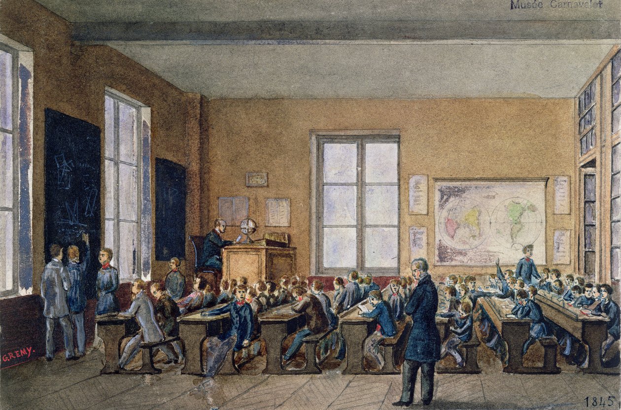 Sala lekcyjna w Institution Caillet, rue de la Cite, Paryż, 1845 (wc na papierze) autorstwa G. Remy