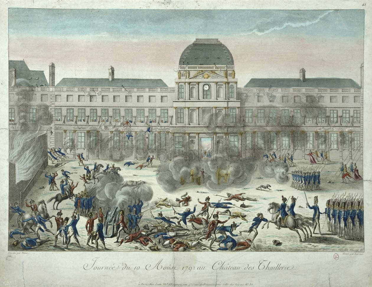Chateau des Tuileries, 10 sierpnia 1792, ryty przez Jourdan autorstwa G. Texier