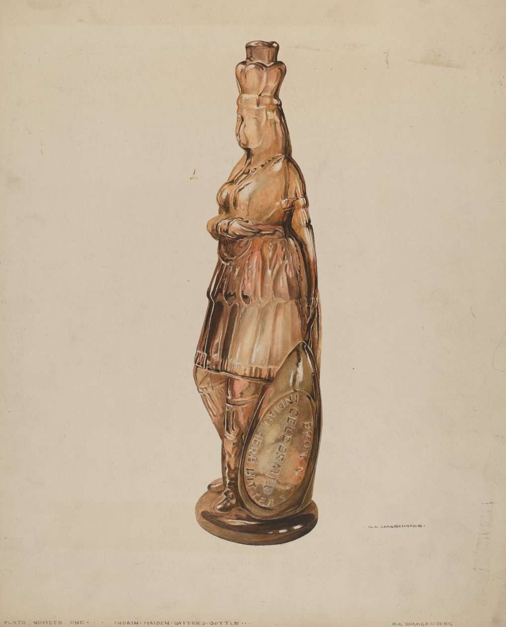 Butelka Bitters Indian Maiden autorstwa G.A. Spangenberg