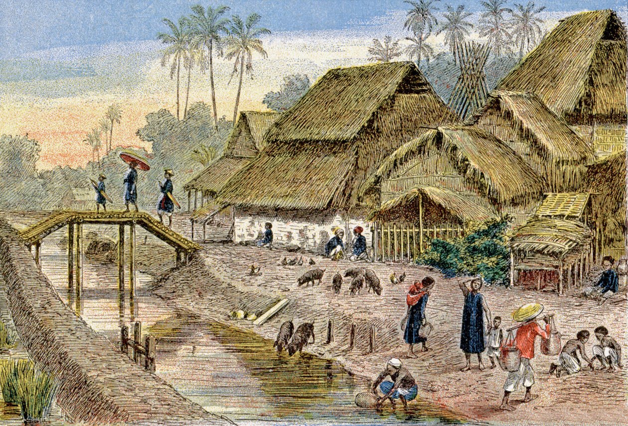 Annameska wioska, Indochiny Francuskie, ok. 1900 r. (ilustracja) autorstwa G. Dascher