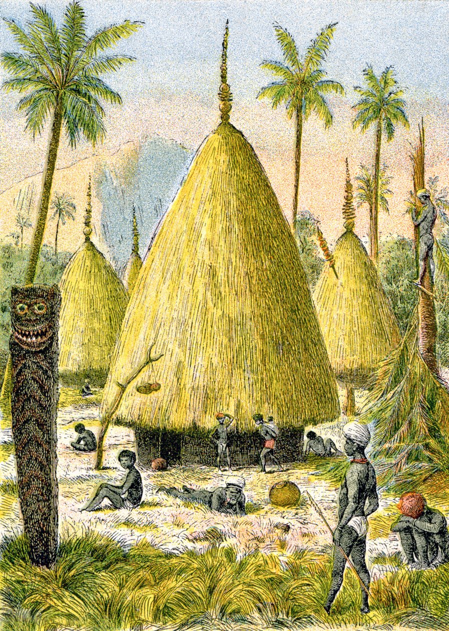 Wioska Canaque w Nowej Kaledonii, ok. 1900-1910 (ilustracja) autorstwa G. Dascher