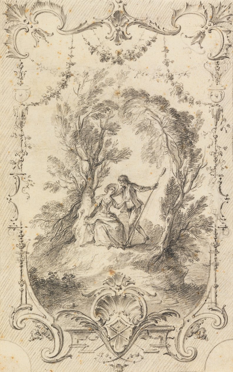 Pasterz Eagar (rysunek przygotowawczy do tablicy 247 w LOeuvre gravé de Watteau, 1739) autorstwa Gabriel Huquier
