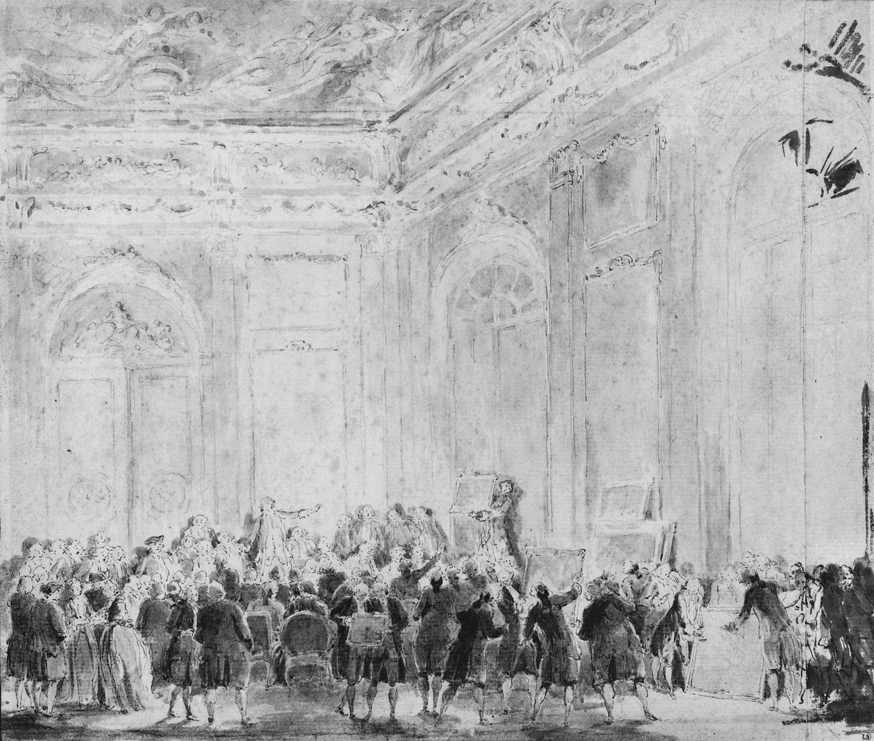 Scena ze sprzedażą obrazów autorstwa Gabriel de Saint Aubin