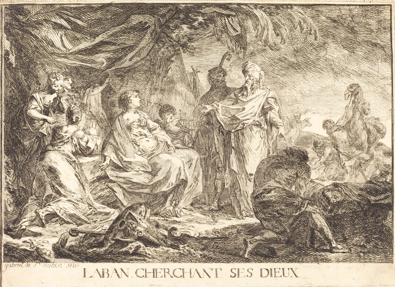Laban szuka swoich bogów autorstwa Gabriel Jacques de Saint Aubin