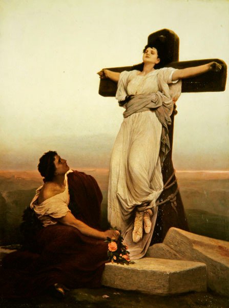Chrześcijańska męczennica na krzyżu, św. Julia autorstwa Gabriel Max
