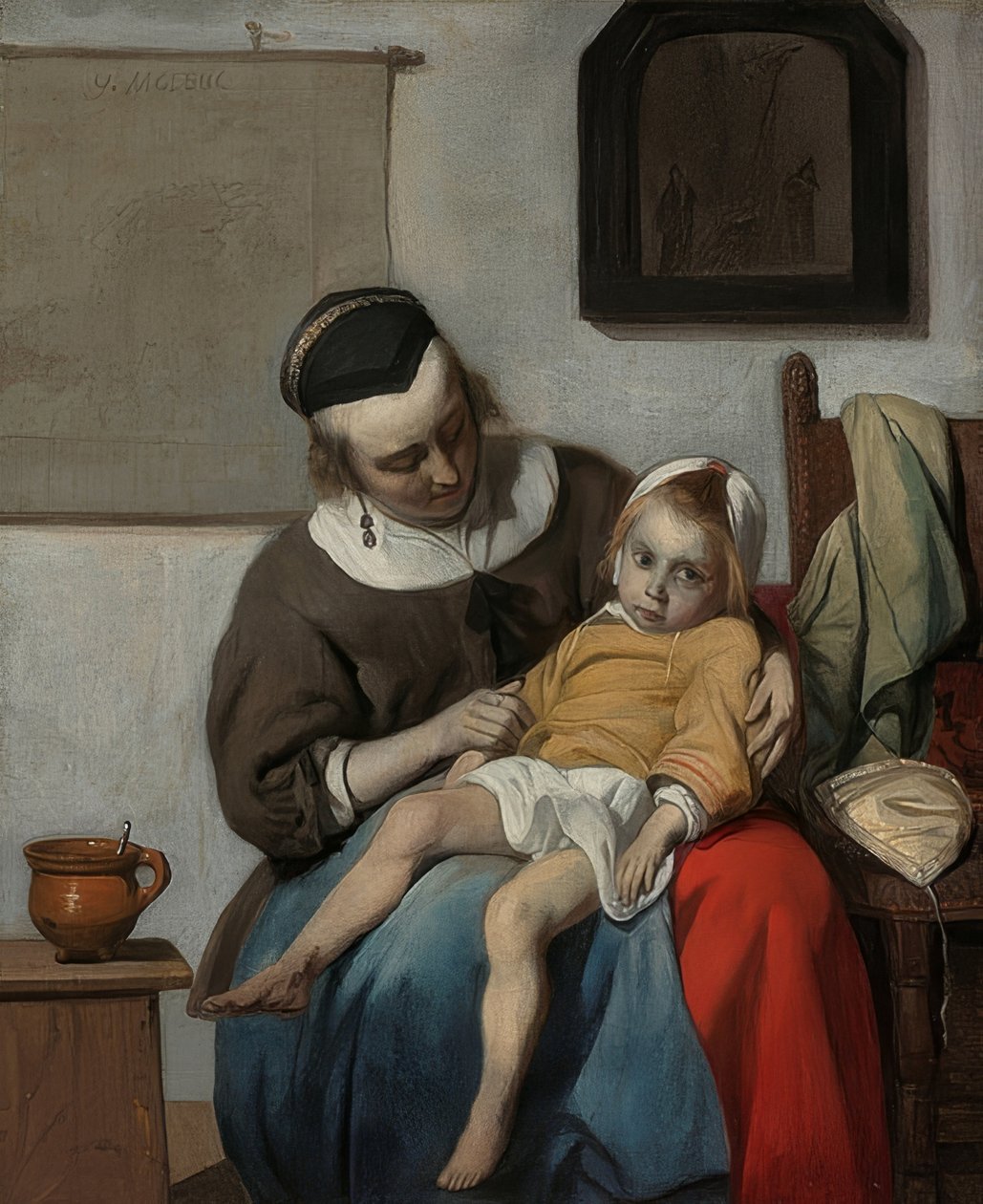 Chore dziecko. Około 1664-66 autorstwa Gabriel Metsu