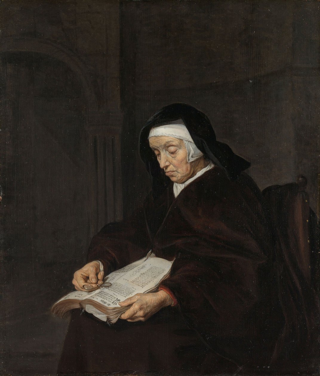 Stara kobieta medytująca, ok.1661-63 autorstwa Gabriel Metsu