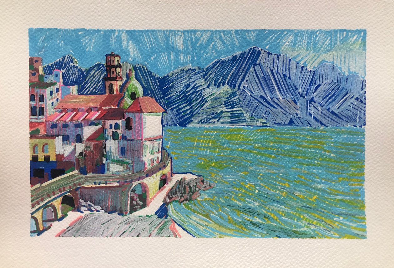 Capri, Włochy, 2023 (akryl na papierze) autorstwa Gabriel Palma