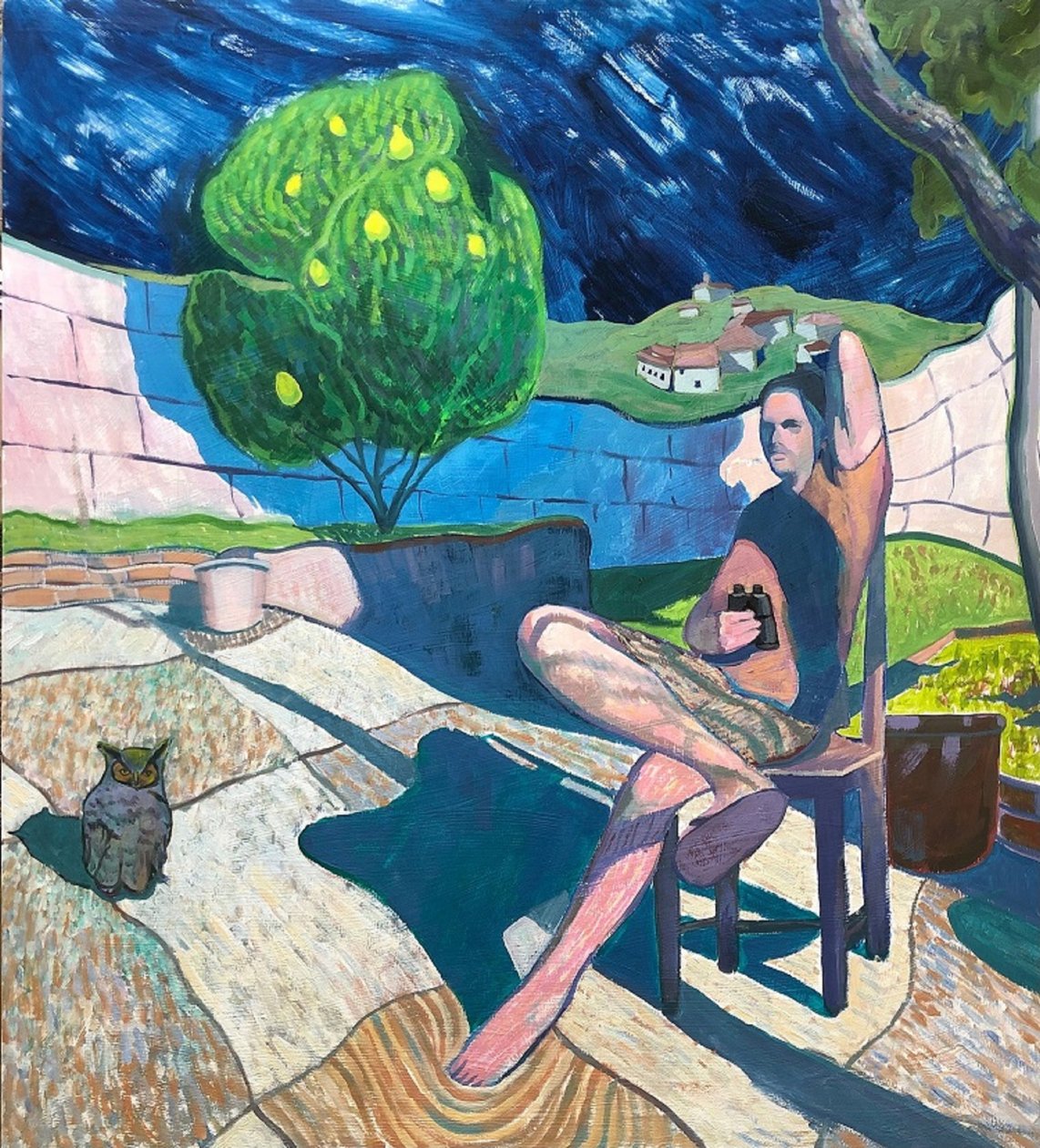 The Owl Watcher, 2020 (olej na panelu) autorstwa Gabriel Palma