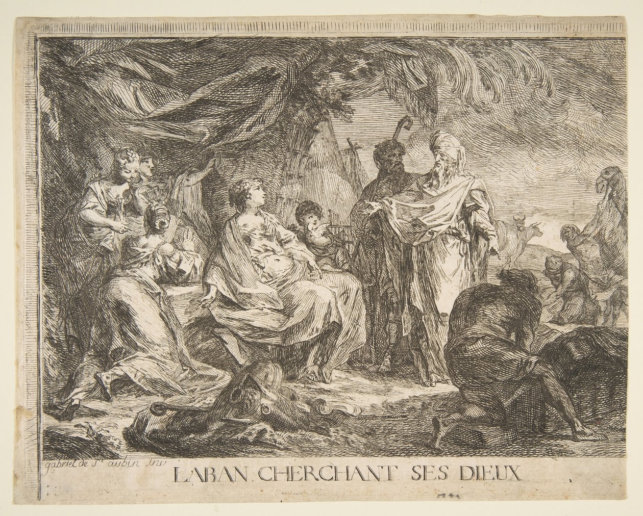 Laban szuka swoich bogów, 1753. autorstwa Gabriel de Saint Aubin