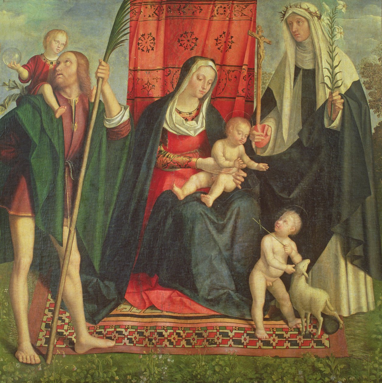 Madonna z Dzieciątkiem ze świętymi (tempera na panelu) autorstwa Galeazzo Campi