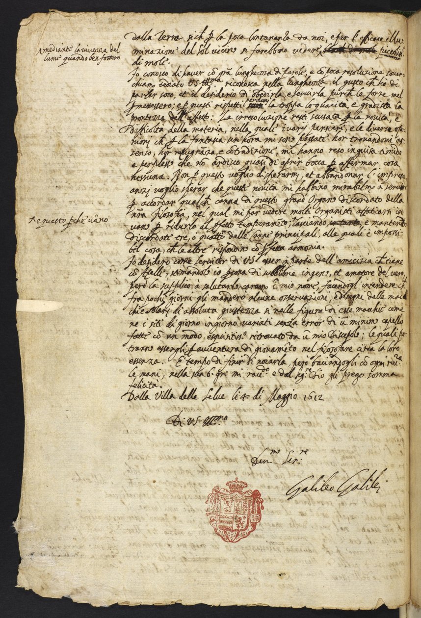 Egerton MS 48 f.10 List autorstwa Galileo Galilei