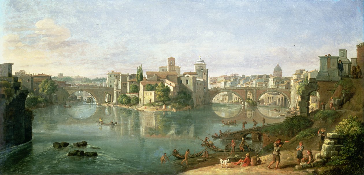 Wyspa Tyberyjska w Rzymie, 1685 autorstwa Gaspar van Wittel