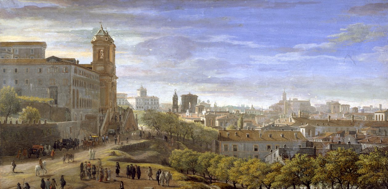 Trinità dei Monti, Rzym (tempera na papierze) autorstwa Gaspar van Wittel